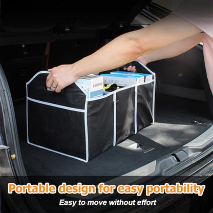 Osilly Car Trunk Organizer, Foldable Storage Organizer with 3 Compartments, Large Capacity Storage Box for Auto, Portable Waterproof Bag for Cargo Trunk, Universal for SUV, Truck, Van