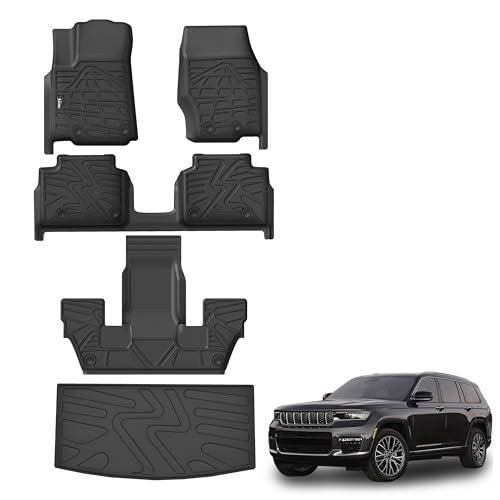 KARPAL Floor Mats & Cargo Liner for 2021-2025 2026 Jeep Grand Cherokee L (6-Seater w/o 2nd Row Center Armrest Only), All Weather TPE Custom Fit Floor Liners Car Mats Accessories - style: 2021-2026 | For Jeep Grand Cherokee L (6-Seat) | Combo Set
