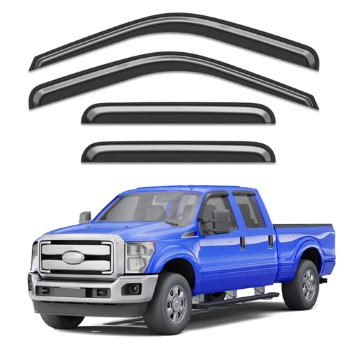 Out-Channel Window Rain Guards Fit for Ford F250/F350/F450/F550 1999-2016 Crew Cab, Extra Durable Window Visors Vent Visors Vent Shades Wind Deflector Dark Smoke Car Tape-on with Thicker 4PCS - size: Fit for 1999-2016 Ford F250/F350/F450/F550