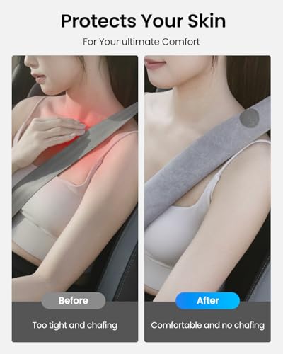 REEVAA 2025 Upgrade Car Seat Belt Cover Pad, Seat Shoulder Strap Pads, Seatbelt Covers for Women Man Adult & Kid, Car Accessories,14.5in, 2 PCS, Grey