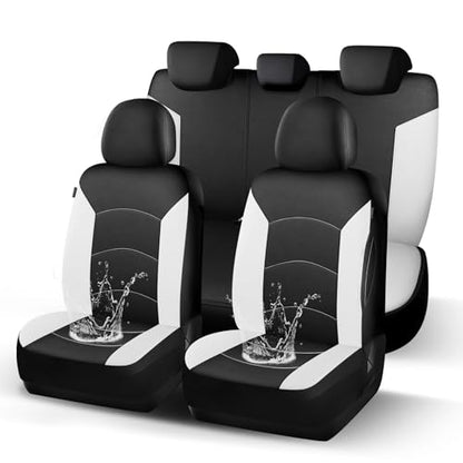 HChengkikz Car Seat Covers Full Set, Waterproof Neoprene Car Seat Covers, Airbag Compatible, All Season Protection Universal Fit Most Cars, Trucks, SUVs (Black + White) - color: Black White, size: Full Set