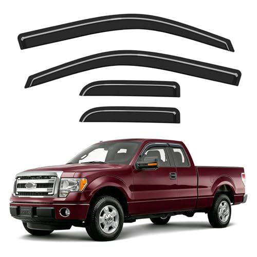 Outside-Mount Window Rain Guards Fit for 2004-2014 Ford F150 Extended Cab & SuperCab, Window Visors Wind Deflector Dark Smoke Vent Shades - size: 2004-2014 Ford F-150 SuperCab & Extended Cab