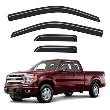 Outside-Mount Window Rain Guards Fit for 2004-2014 Ford F150 Extended Cab & SuperCab, Window Visors Wind Deflector Dark Smoke Vent Shades - size: 2004-2014 Ford F-150 SuperCab & Extended Cab