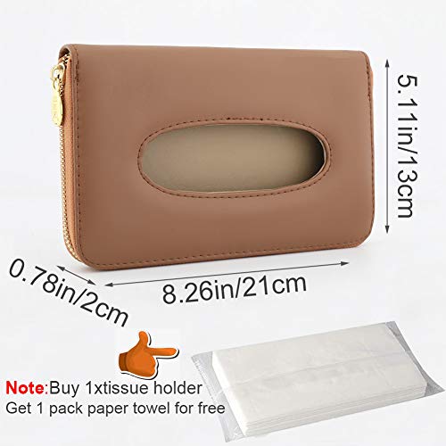 Car Tissue Holder, Sun Visor Tissue Holder, Car Visor Napkin Holder, PU Leather Backseat Tissue Case Holder for Car Vehicle with Zipper (Brown) - color: Brown