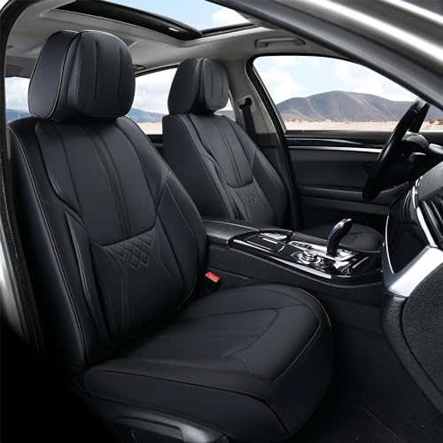 BWTJF Black Car Seat Covers for Front Seat, Universal Seat Covers for Cars, Waterproof Leather Auto Seat Protectors Car Interior Accessories, Car Seat Cushions Fit for Most Sedans SUV Pick-up Truck - color: Black, size: Front Pair