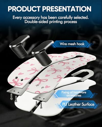 WOCOCN 2 Pack Car Purse Hook for Car Seat Headrest, Double-Sided PrintingPU Leather Purse Holder with Metal Hook, Cute Car Accessories for Women, Men (Car hook - Pink Bow A) - color: Car hook - Pink Bow A