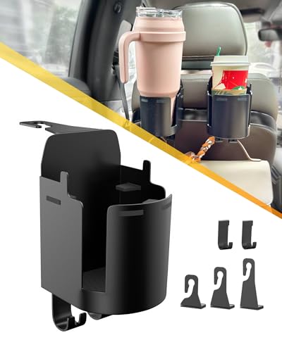Headrest Cup Holder for Back Seat, Stable Spill-Resistant Drink Holder with Hooks for Bags, Fits 50oz Bottles, Compatible with Sedans, SUVs, and Trucks 1 Pack - color: Deep Black, size: 1 Pack