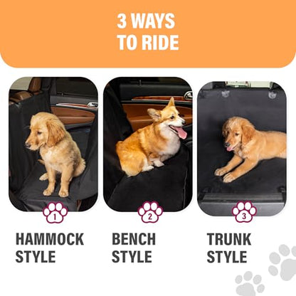 Active Pets Waterproof Hammock Standard Car Seat Cover, Fits Sedans Hatchbacks Crossovers Coupes Compact Vehicles, Secure Convertible Travel Bed Protects Backseat Cargo from Dogs, Black w/Black Trim - color: Black, size: Standard