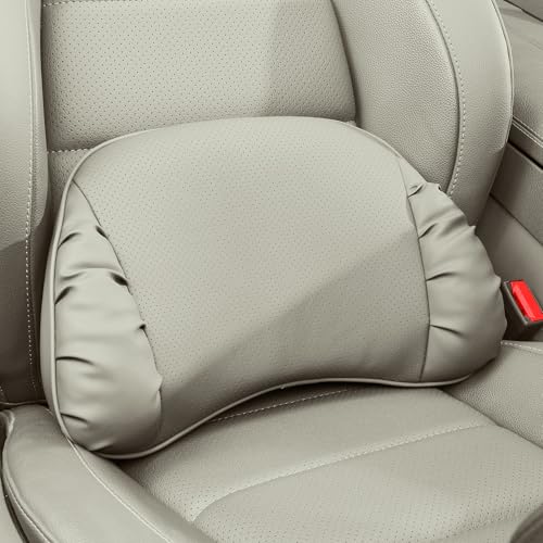 Lumbar Support Pillow for Car Seat, Memory Foam Leather Lumbar Pillow for Lower Back Pain Relief - Back Cushion for Driving, Chair Support for Office Chair, Gaming Chair, Off White, 1 Pack - color: Off White, size: C