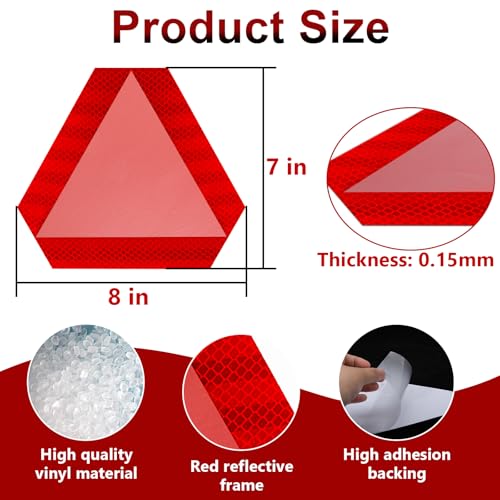 BFXM 4 PCS Reflective Slow Moving Vehicle Triangle Stickers, 7" x 8" Triangle Diamond Grade Slow Moving Vehicle Sign, Car Accessories for Golf Cart, UTV - color: 4 Pcs