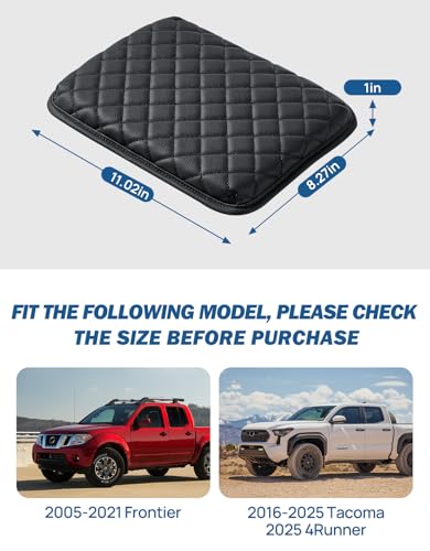 JOYTUTUS Center Console Cover Compatible with 2016-2025 Tacoma & 2025 4Runner & 2005-2021 Frontier, Leather Armrest Cover for Car, Middle Console Cover Lid, Car Arm Rest Cover Pad Cushion - size: 11.02" x 8.27"