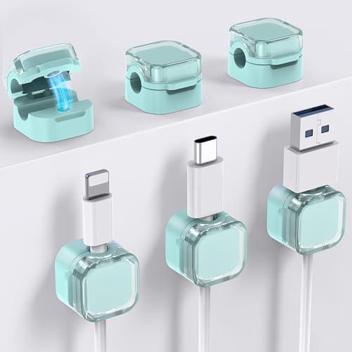 AhaStyle Magnetic Cable Organizer [1s Lock] 6 Pack Cord Cable Holders Clips Strong Adhesive Cable Cord Keeper [Smooth Adjustable] Hide Wire Cord Organizer for Nightstand Kitchen Car Office (Blue) - color: Crystal Blue