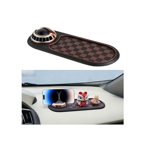 Car Dash Anti-Slip Pad, 3-in-1 Rotatable Dash Non-Slip Mat with Phone Holder & Temporary Parking Number, Multifunctional Dashboard Grip Mat for Key Gadgets, Universal Fit (Brown/Gold) - color: Brown/Gold