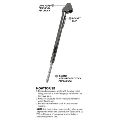 Slime 2016-A Tire Gauge, Dual Head, Pencil, 10-120 psi, includues Valve Extensions - size: Standard, style: Pencil