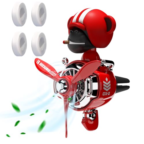 Pilot Car Air Freshener, Cute Orangutan Car Vent Clip Air Freshener Automotive Air Outlet Fan Diffuser, Automotive Interiors Vent Decoration (Shake Head Style - Red) - color: Shake Head Style - Red