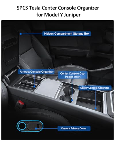 5PCS Double-Layer Center Console Organizer Tray for Tesla Model Y Juniper 2025 2026 Accessories Refreshed Car Storage Tray Armrest Tray Insert Cup Holder Hidden Compartment Storage Box - size: Juniper (Style 3)