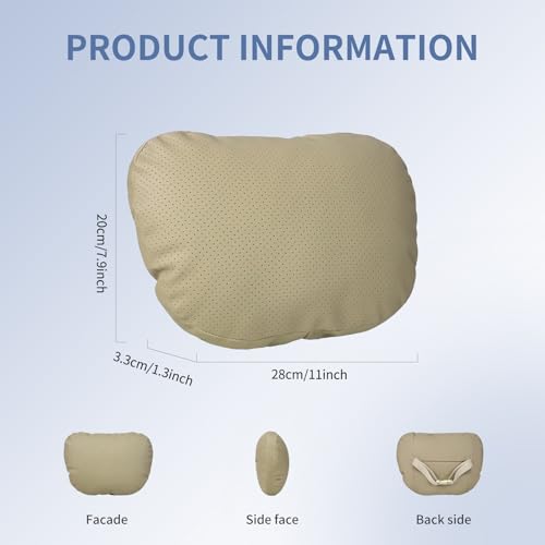 Car Neck Pillow, 2 Pack PU Leather Car Headrest Pillows with Adjustable Strips, Car Neck Support Ergonomic Du-Pont Bio Cotton Pillow, Head Rest Travel Pillow for Car (Beige, Soft Style) - color: Beige