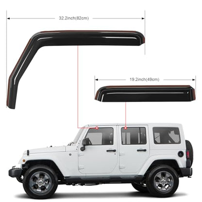 Nilight in Channel Rain Guards for Wrangler JK 2007 2008 2009 2010 2011 2012 2013 2014 2015 2016 2017 2018 Unlimited 4-Door Window Deflectors, Vent Window Visors - size: Wrangler JK 2007-2018