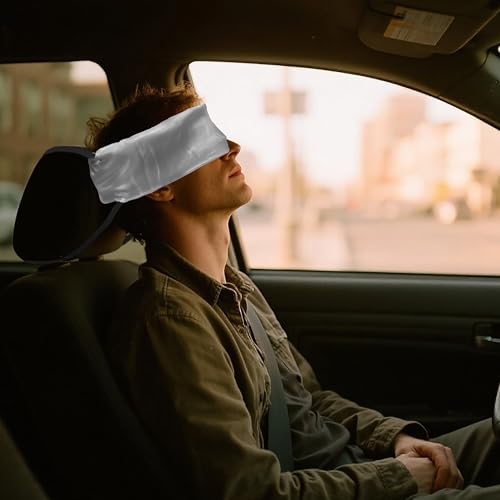 Travel Pillows for Airplanes, Airplane Head Strap with Silk Eye Mask for Sleeping, Long Flights & Car Road Trips 360°Headrest Neck Support, Stops Bobbing, Small & Compact (Gray) - color: Gray