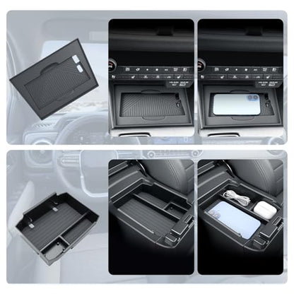 BIBIBO 2Packs for 2026 Subaru Outback Center Console Organizer 2026 Subaru Outback(Premium,Limited,Touring,Wilderness,Limited XT,Touring XT) Console Insert Tray +Silicone Wireless Charging Mat - color: Black-2Pack