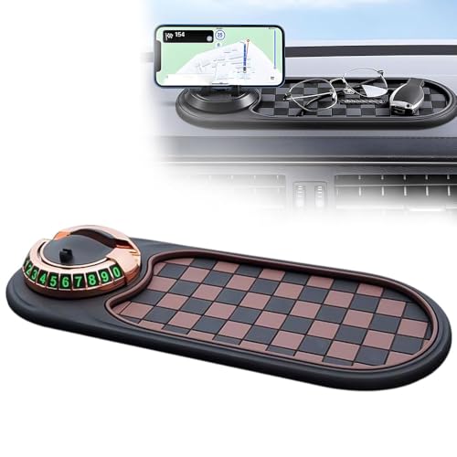 Multifunction Car Anti-Slip Mat, 2026 New Anti Slip Mat for Car Dashboard with Temporary Parking Numbe, Universal Car Phone Holder Pad for Phones Sunglasses Keys Gadgets (Brown Gold) - color: Brown Gold
