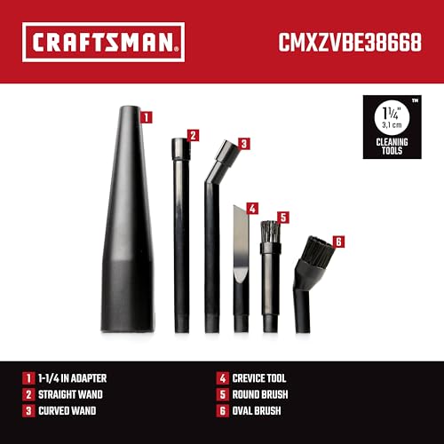 CRAFTSMAN CMXZVBE38668 1-1/4 in. 6-Piece Micro-Cleaning Wet Dry Vac Attachment Kit, Industrial-Grade Shop Vacuum Accessories for Intricate and Detail Cleaning, Fits 1-1/4 in. Hose Diameter - size: Micro-cleaning Kit