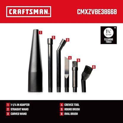 CRAFTSMAN CMXZVBE38668 1-1/4 in. 6-Piece Micro-Cleaning Wet Dry Vac Attachment Kit, Industrial-Grade Shop Vacuum Accessories for Intricate and Detail Cleaning, Fits 1-1/4 in. Hose Diameter - size: Micro-cleaning Kit
