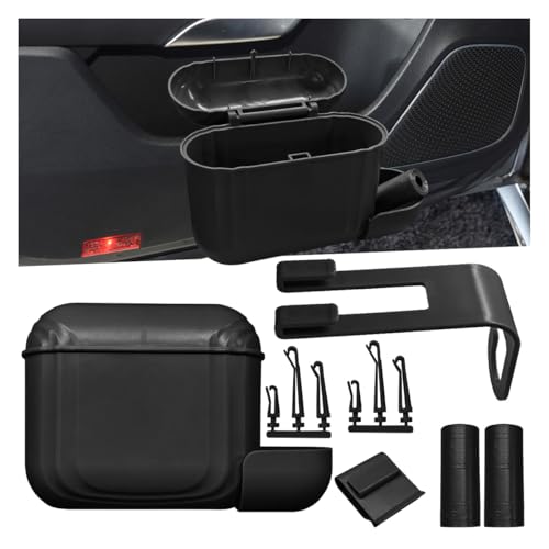 Car Trash Can with Lid, Hanging Leakproof Vehicle Garbage Bin, Auto Back Seat Organizer Dustbin with 2 Rolls of Trash Bags, Versatile Storage Accessory for Car Air Vent, Side Door (Black) - color: Black