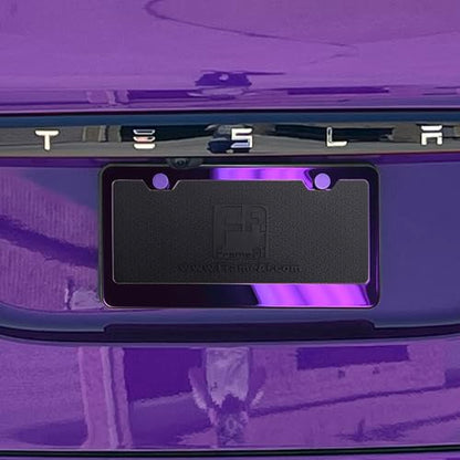 T304 Stainless Steel License Plate Frame 8K Mirror Polish Finish, Rust-Resistant, Slim Design, Universal Fit, Includes Screw Caps, Washers & Stainless Steel Screws (Purple Chrome) - color: Purple Chrome