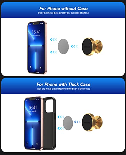 [2 Pack Magnetic Phone Mount,[Upgrade Magnet] Magnetic Phone Holder for Car, Dashboard Phone Holder Mount 360 Adjustable,Car Mount for iPhone Samsung etc All Smartphones (Gold) - color: Gold
