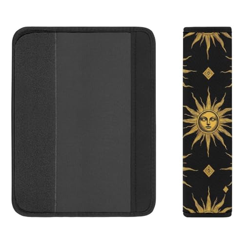 Fashion 2PCS Car Belt Covers, Sun Moon Star Gold Black Protect Your Shoulders Car Safety Seat Belt Strap - color: Color859
