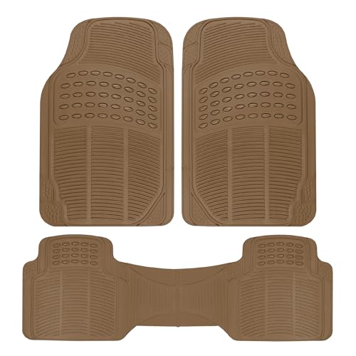 BDK ProLiner Heavy Duty Rubber Floor Mats for Auto - All Weather Protection Liners 3 PC Set (Tan Beige) - color: Beige