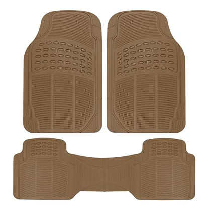 BDK ProLiner Heavy Duty Rubber Floor Mats for Auto - All Weather Protection Liners 3 PC Set (Tan Beige) - color: Beige