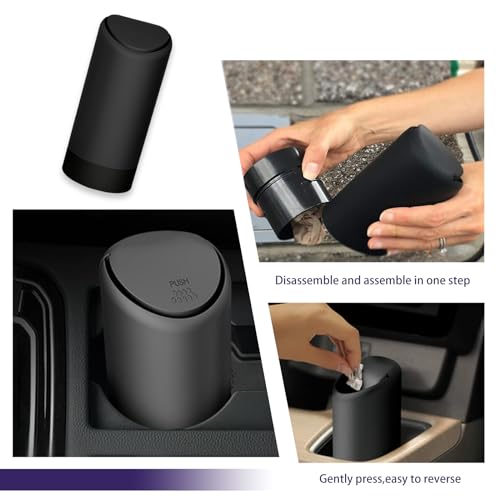 1 Pack Car Trash Can Replacement, Automatic Rebound Design, 2.5In x 6.2In Cylindrical Soft Silicone Automotive Storage Accessories, Universal Waterproof Vehicle Trash Bucket (Black)