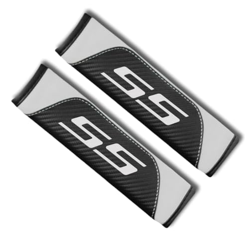 2Pcs Carbon Fiber Leather Seat Belt Cushions Shoulder Pad Soft for Chevy Malibu Impala Camaro SS Accessories,Car Seat Belt Pads Safety Belt Cover Pad (White SS) - color: White SS