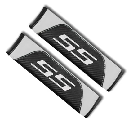 2Pcs Carbon Fiber Leather Seat Belt Cushions Shoulder Pad Soft for Chevy Malibu Impala Camaro SS Accessories,Car Seat Belt Pads Safety Belt Cover Pad (White SS) - color: White SS