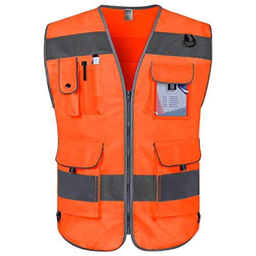 TCCFCCT Safety Vest 9 Pockets High Visibility Reflective Safety Vest for Men Women, Hi Vis Work Vest with Reinforced Sewing, Durable to Use, Meets ANSI/ISEA Standards, (Orange, 3X-Large) - color: Orange Fabric-bison 001, size: 3X-Large