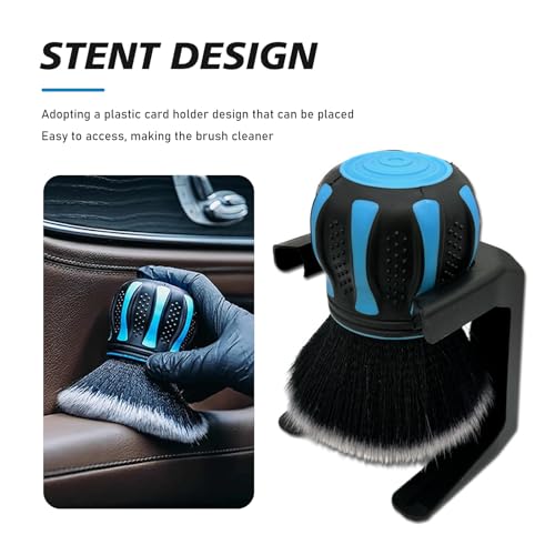 Car Detailing Brush, Interior Brush Accessories, Soft Bristles Beauty Tools with Storage Rack, Universal for Most Cars (Blue)