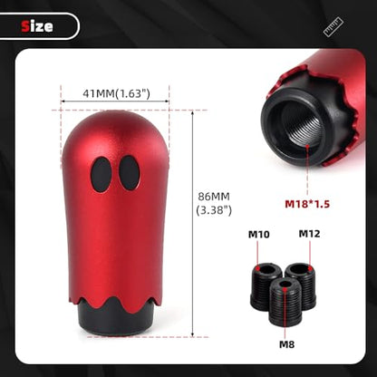 Ghost Shift Knob, Aluminum Weighted Automotive Gear Shift Manual knobs Lever with 3 Threaded Adapters M8 M10 M12 x 1.25, Universal for Vehicle Funny Cool Spooky Car Accessories (Red) - color: Red