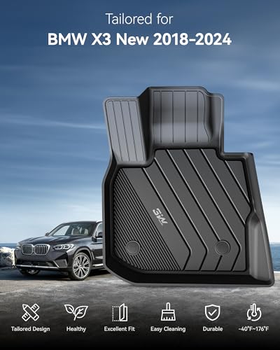3W 2018-2024 BMW X3 Floor Mats & Cargo Liner, All Weather TPE BMW X3 Accessories Custom Fit for X3 G01 30i M40i X3M Car Mats (Only for car Without Spare tire) (Don't Fit X3 30e), 6PCS - style: 2) X3 2018-2024 | Full Set