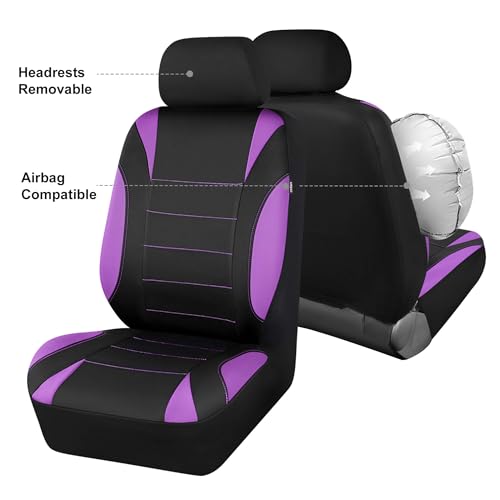 CAR PASS Waterproof Car Seat Covers Front Seats Only with 5mm Composite EVA, Neoprene Car Seat Cover with Separate Headrest Cover, Quick Setup Universal Fit for Car SUV Trucks,Airbag Compatible Purple - color: Purple Black