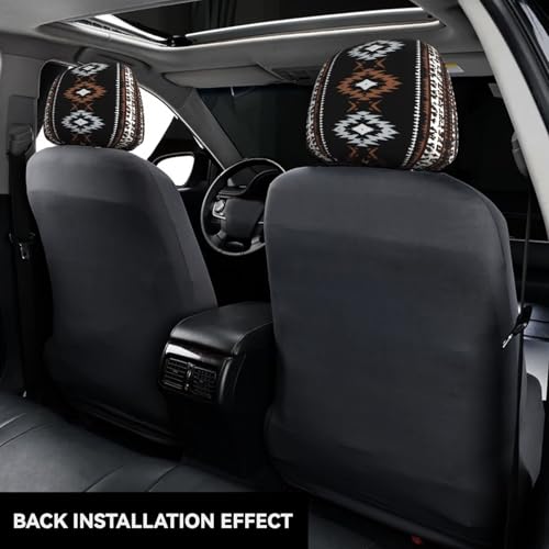 Black Aztec Car Seat Headrest Covers Universal Size Western Southwest Head Rest Wrap Cover Soft Breathable Native American Cars Accessories 2 Packs Headrest Cushion Case - color: Black Aztec