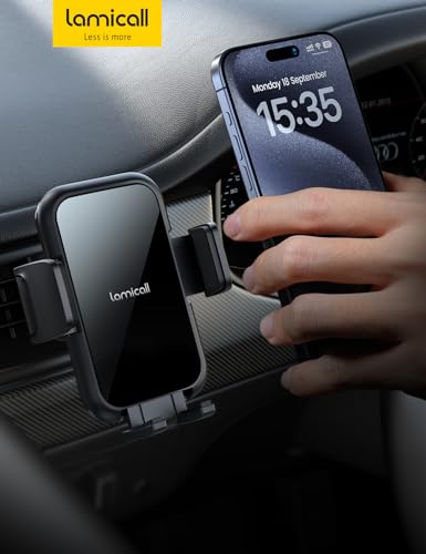 Lamicall 2026 Wider Clamp & Metal Hook Car Phone Holder Vent [Thick Cases Friendly] Phone Holders for Your Car Mount Automobile Hands Free Cradle Air Vent for iPhone 17 16 15 Pro Max Lucite Black - color: NEW Upgraded - Lucite Black
