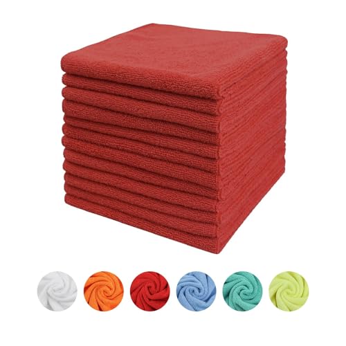 Tricol Clean Microfiber Cleaning Cloth, 16in*16in, 12 Pack Ultra-Thick Cleaning Rags, Super Absorbent, Lint Free & Streak Free Cleaning Towels for Car, House, Kitchen, Office - color: Red, size: 16 x 16 in