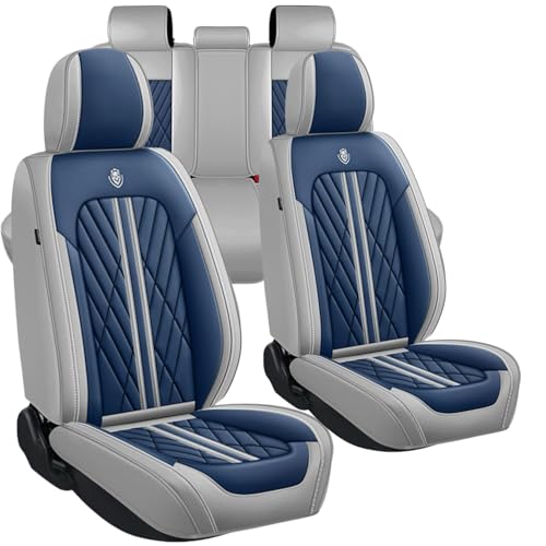 Universal Fit Waterproof Breathable Nappa Leather Automotive Vehicle Car Seat Covers Set Cushion Protector for Sedan SUV - color: Blue Grey, size: Full Set 5 Seats