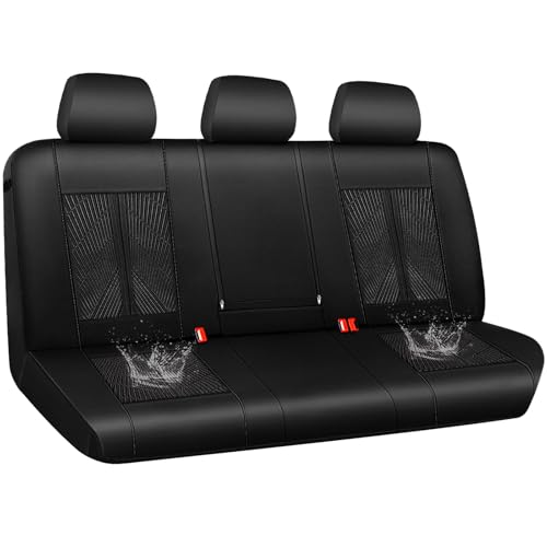 CAR PASS Leather Oxford Rear Seat Covers, Waterproof Back Seat Covers,All-Weather Non-Slip Durable, Universal Fit for SUVs Sedans Trucks Vans Automotive,Black - color: Solid Black-Leather-Rear, size: Rear Seat