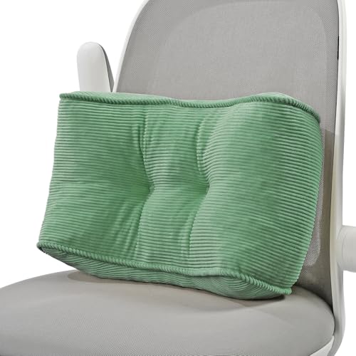 Lumbar Support Pillow for Office Chairs, Bite-Size Natural Latex Foam Back Support Pillow for Lower Back Pain Relief, Soft & Support Corduroy Desk Chair Cushion, M, Green - color: Green, size: M (17.5"x10")