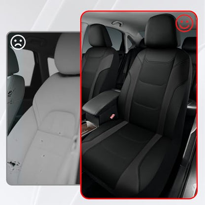 Rubbermaid Leather Car Seat Cover – Universal Front Seat Cover, Airbag Compatible, Easy to Install, Water-Resistant and Durable Automotive Seat Cover for Cars, Trucks, SUVs, Vans – Black - color: Black