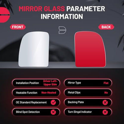 BDFHYK Mirror Glass Replacement Compatible With Ford Econoline 2002-2014, E-Series 2002-2014, F-250/350/450/550 Super Duty 1999-2007, Side Exterior Mirror Glass (Left Upper Side) - size: Left Driver Side, style: 2002-2014 E-Series