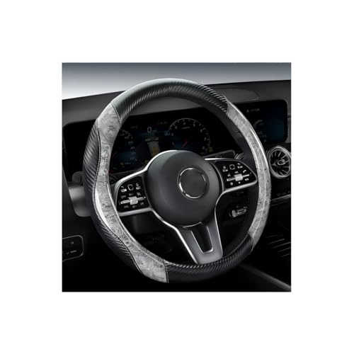Wood Grain Steering Wheel Cover Carbon Car Steering Wheel Covers 14 1/2-15 inch with Coasters Microfiber Leather Splicing Breathable Anti-Slip Durable Universal Steering Wheel Protective - Gray - color: White